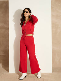 Thumbnail for Lyush Women Red Terry Front Zipper Crop Jacket