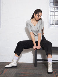 Thumbnail for Lyush Women Black Washed Thigh Cut Out Straight Jeans