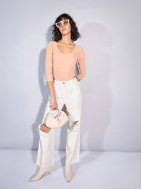Thumbnail for Lyush Women White Twill Distress Frayed Hem Jeans