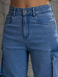 Thumbnail for Lyush Women Blue Denim Multi Pockets Cargo Jeans