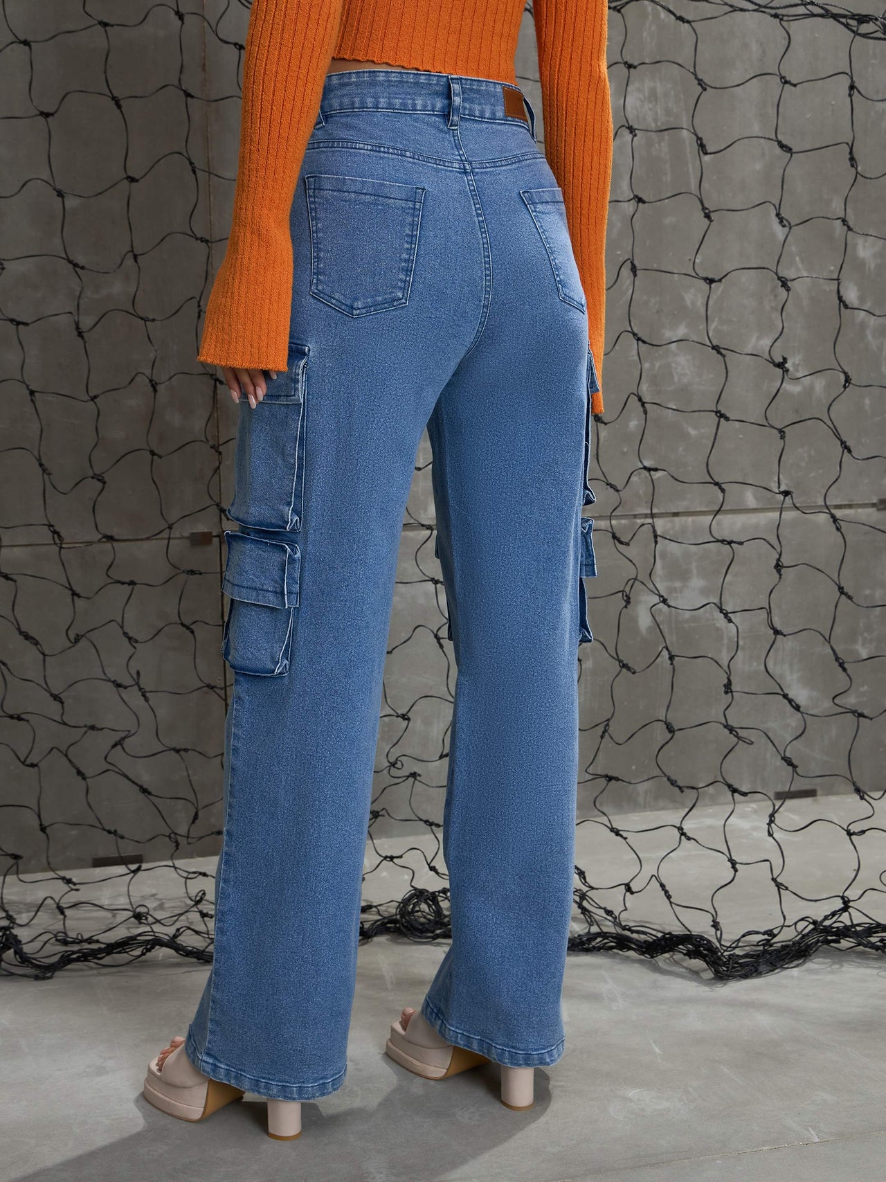Lyush Women Blue Denim Multi Pockets Cargo Jeans