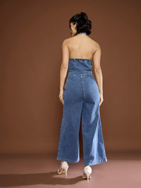 Thumbnail for Lyush Women Blue Blast Denim Halter Neck Jumpsuit