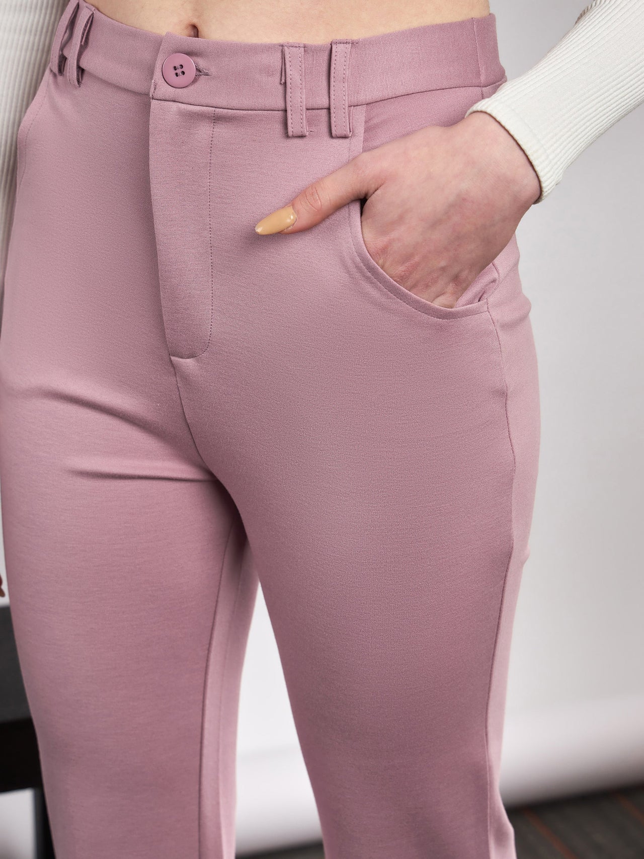 Lyush Women Light Pink Knit Bell Bottom Pants