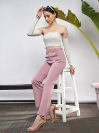 Thumbnail for Lyush Women Light Pink Knit Bell Bottom Pants