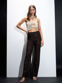 Thumbnail for Lyush Women Brown Sequin Bell Bottom Pants