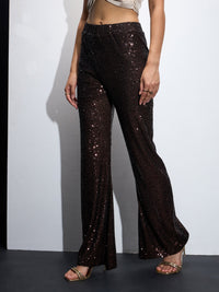 Thumbnail for Lyush Women Brown Sequin Bell Bottom Pants