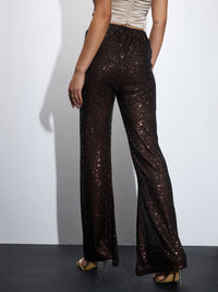 Thumbnail for Lyush Women Brown Sequin Bell Bottom Pants