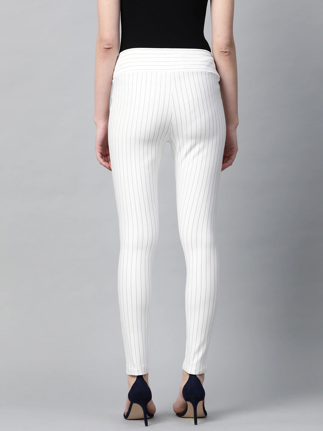 Lyush White Side Zipper Striped Jeggings