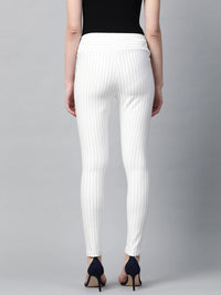 Thumbnail for Lyush White Side Zipper Striped Jeggings