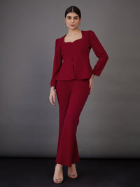 Thumbnail for Lyush Women Red Peplum Top With Bell Bottom Pants - Distacart