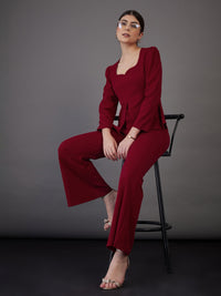 Thumbnail for Lyush Women Red Peplum Top With Bell Bottom Pants - Distacart