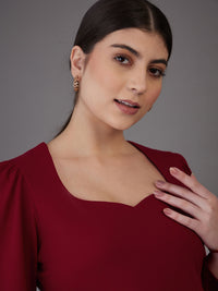 Thumbnail for Lyush Women Red Peplum Top With Bell Bottom Pants - Distacart