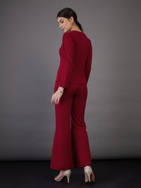 Thumbnail for Lyush Women Red Peplum Top With Bell Bottom Pants - Distacart