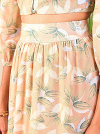 Thumbnail for Lyush Women Nude Floral Crop Top With Flared Midi Skirt