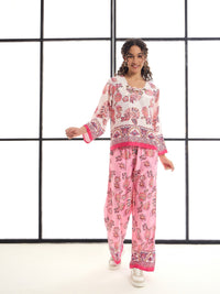 Thumbnail for Lyush Women White & Pink Floral Top With Pants