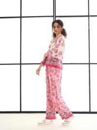 Thumbnail for Lyush Women White & Pink Floral Top With Pants