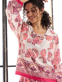 Thumbnail for Lyush Women White & Pink Floral Top With Pants
