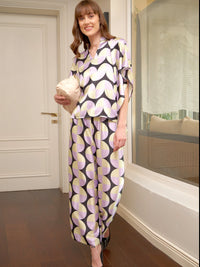 Thumbnail for Lyush Women Black Satin Abstract Print Kaftan Top With Lounge Pants