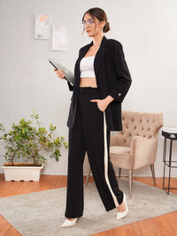 Thumbnail for Lyush Women Black Longline Blazer With Side Tape Pants