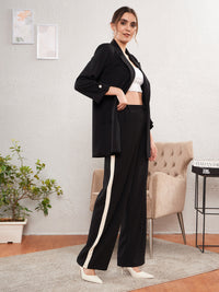 Thumbnail for Lyush Women Black Longline Blazer With Side Tape Pants