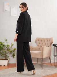 Thumbnail for Lyush Women Black Longline Blazer With Side Tape Pants