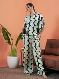 Thumbnail for Lyush Women Black Satin Abstract Printed Kaftan Top With Lounge Pants