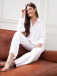 Thumbnail for Lyush Women White Satin Shirt With Lounge Pants