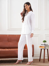 Thumbnail for Lyush Women White Satin Shirt With Lounge Pants