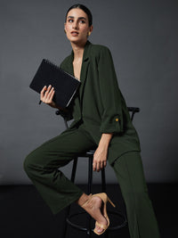 Thumbnail for Lyush Women Olive Longline Blazer With Darted Pants