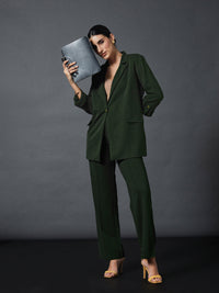 Thumbnail for Lyush Women Olive Longline Blazer With Darted Pants