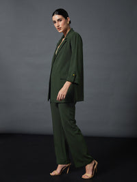 Thumbnail for Lyush Women Olive Longline Blazer With Darted Pants