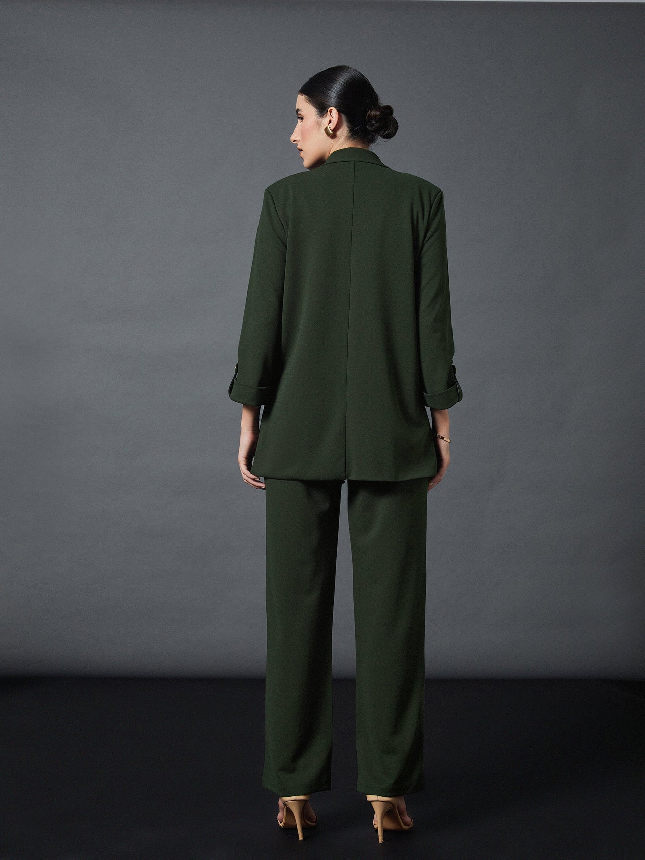Lyush Women Olive Longline Blazer With Darted Pants