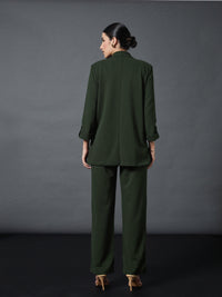 Thumbnail for Lyush Women Olive Longline Blazer With Darted Pants