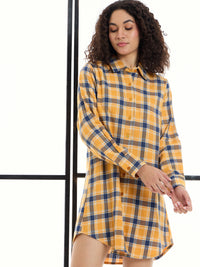Thumbnail for Lyush Women Yellow & Navy Check Lounge Longline Shirt