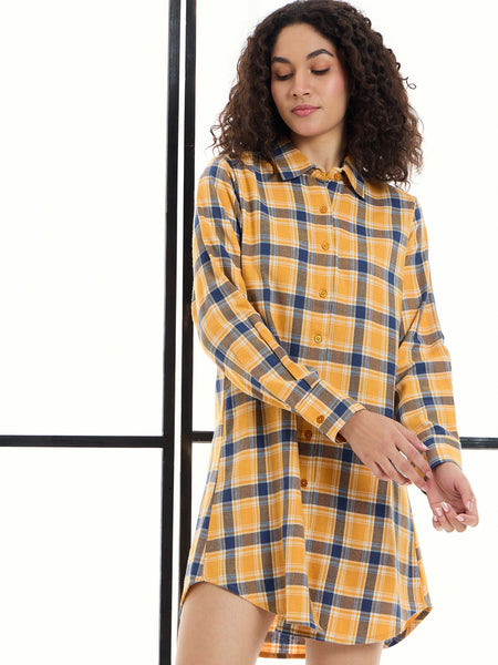 Lyush Women Yellow & Navy Check Lounge Longline Shirt