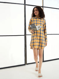 Thumbnail for Lyush Women Yellow & Navy Check Lounge Longline Shirt