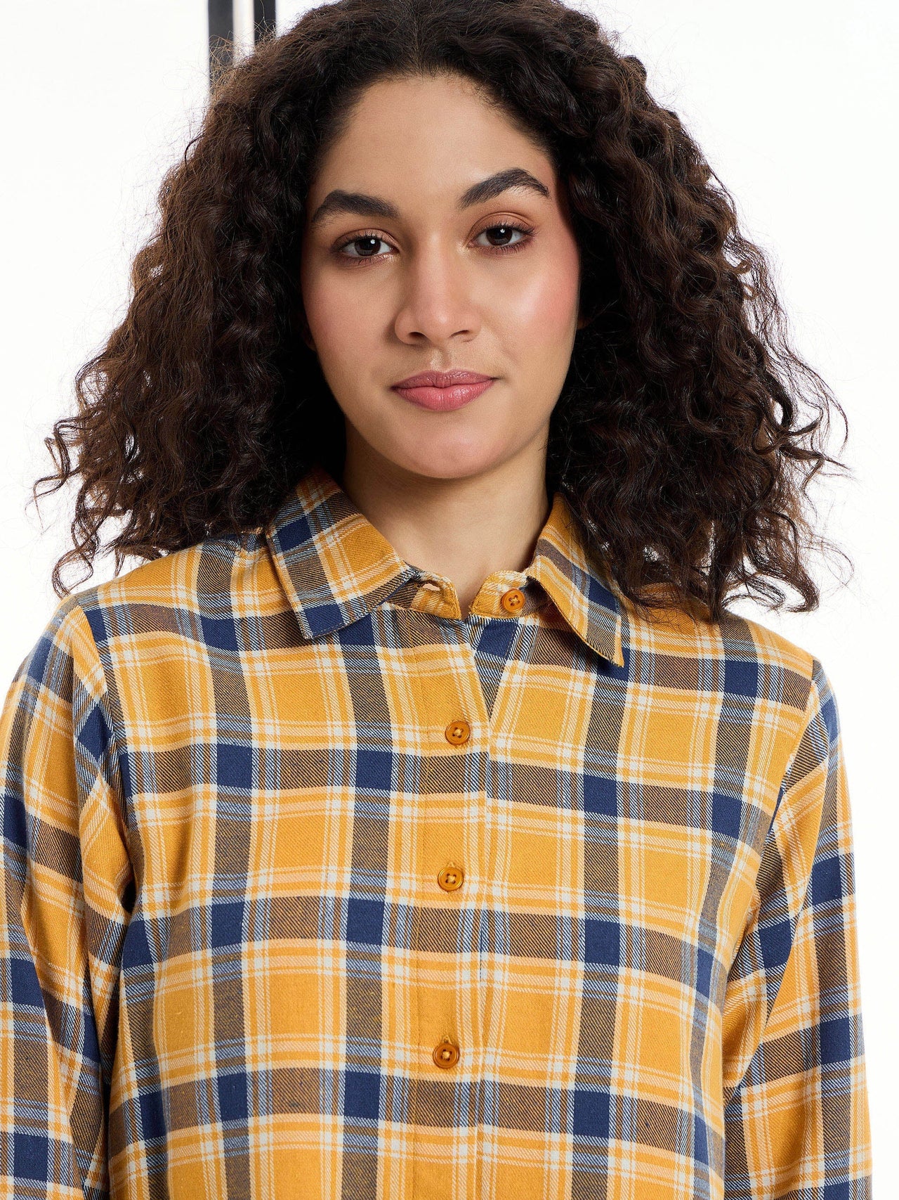 Lyush Women Yellow & Navy Check Lounge Longline Shirt