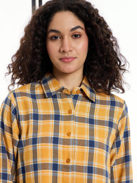 Thumbnail for Lyush Women Yellow & Navy Check Lounge Longline Shirt