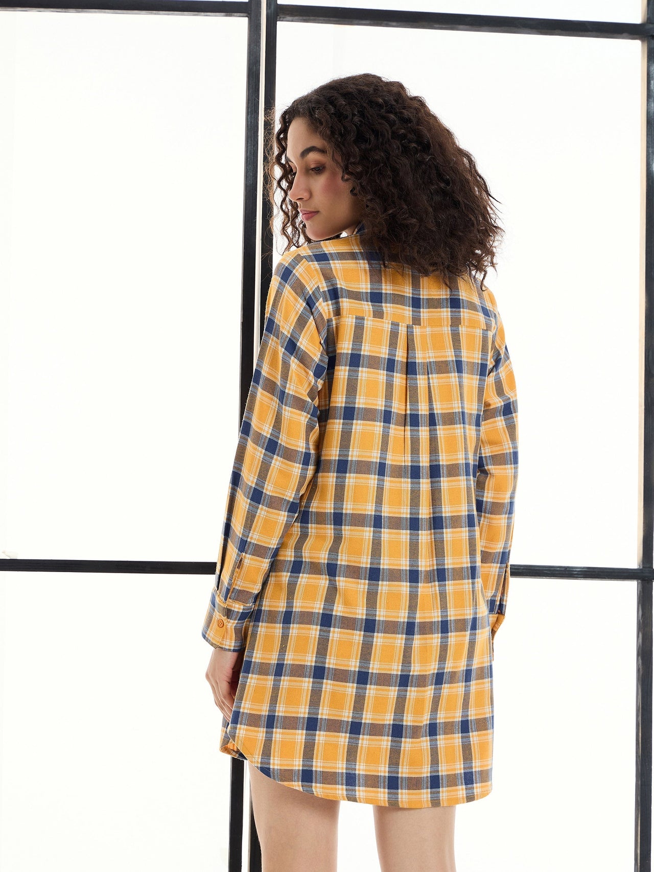 Lyush Women Yellow & Navy Check Lounge Longline Shirt