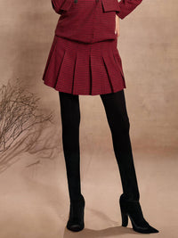 Thumbnail for Lyush Women Red Houndstooth Check Pleated Mini Skirt