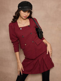 Thumbnail for Lyush Women Red Houndstooth Check Pleated Mini Skirt