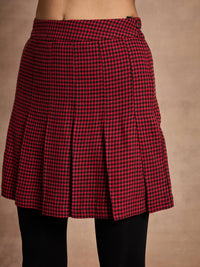 Thumbnail for Lyush Women Red Houndstooth Check Pleated Mini Skirt