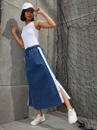 Thumbnail for Lyush Women Blue Blast Contrast Tape Maxi Skirt
