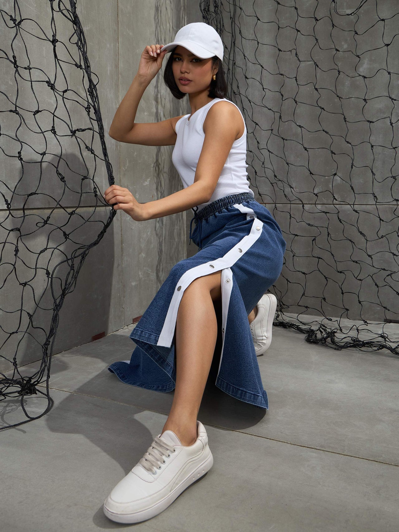 Lyush Women Blue Blast Contrast Tape Maxi Skirt