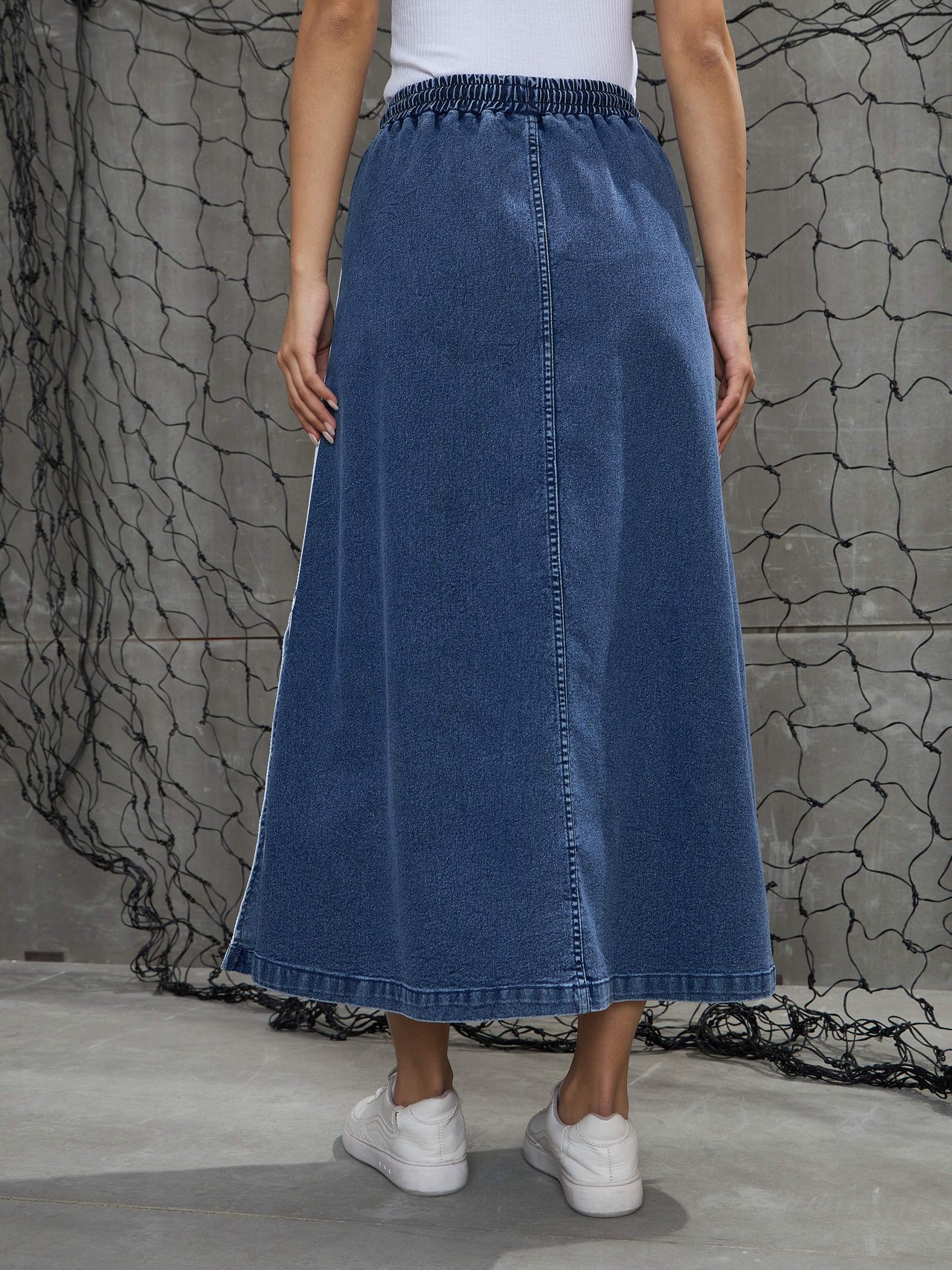 Lyush Women Blue Blast Contrast Tape Maxi Skirt