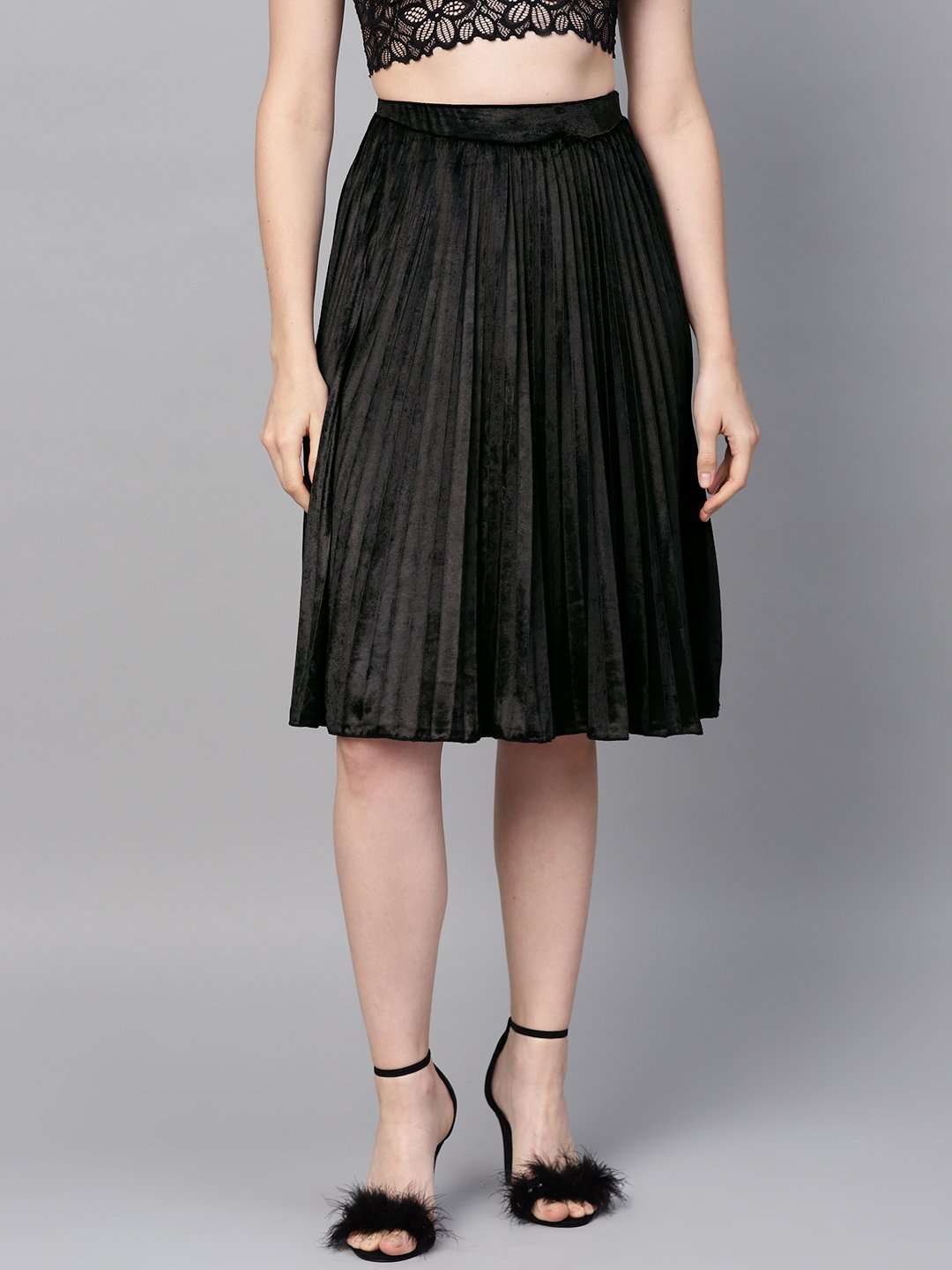 Lyush Black Velvet Pleated Skirt