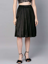 Thumbnail for Lyush Black Velvet Pleated Skirt