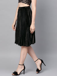 Thumbnail for Lyush Black Velvet Pleated Skirt