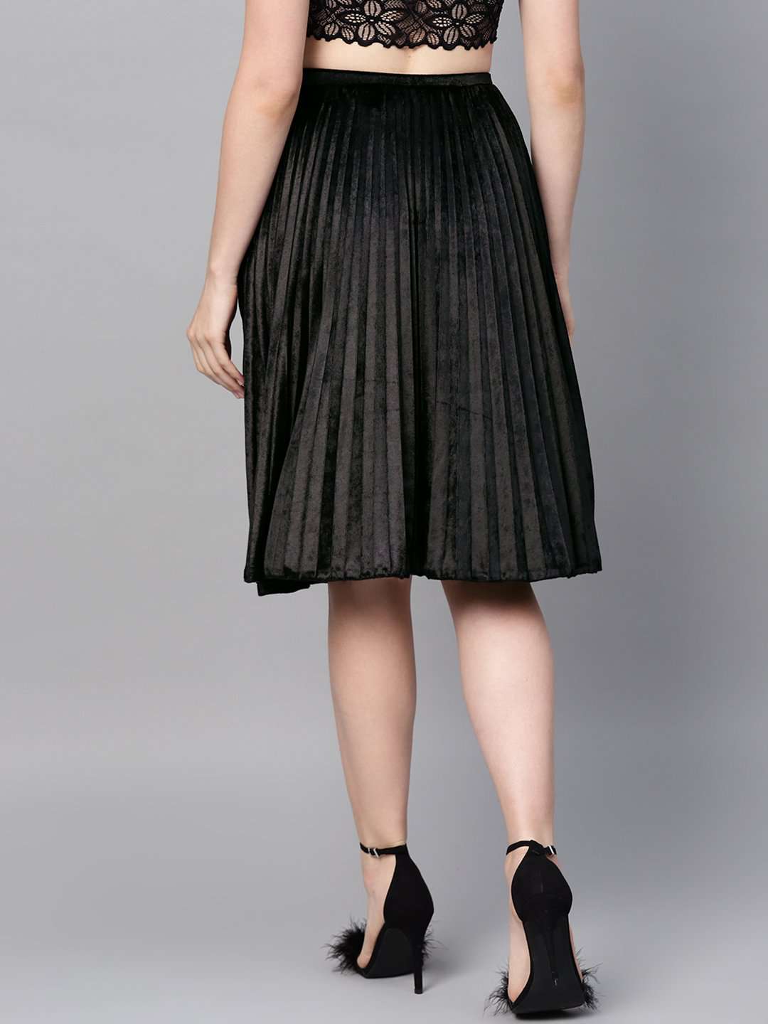 Lyush Black Velvet Pleated Skirt