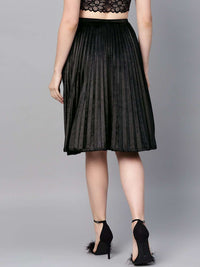 Thumbnail for Lyush Black Velvet Pleated Skirt